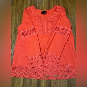 Cynthia Rowley Coral Lace-Trim V-Neck Tunic